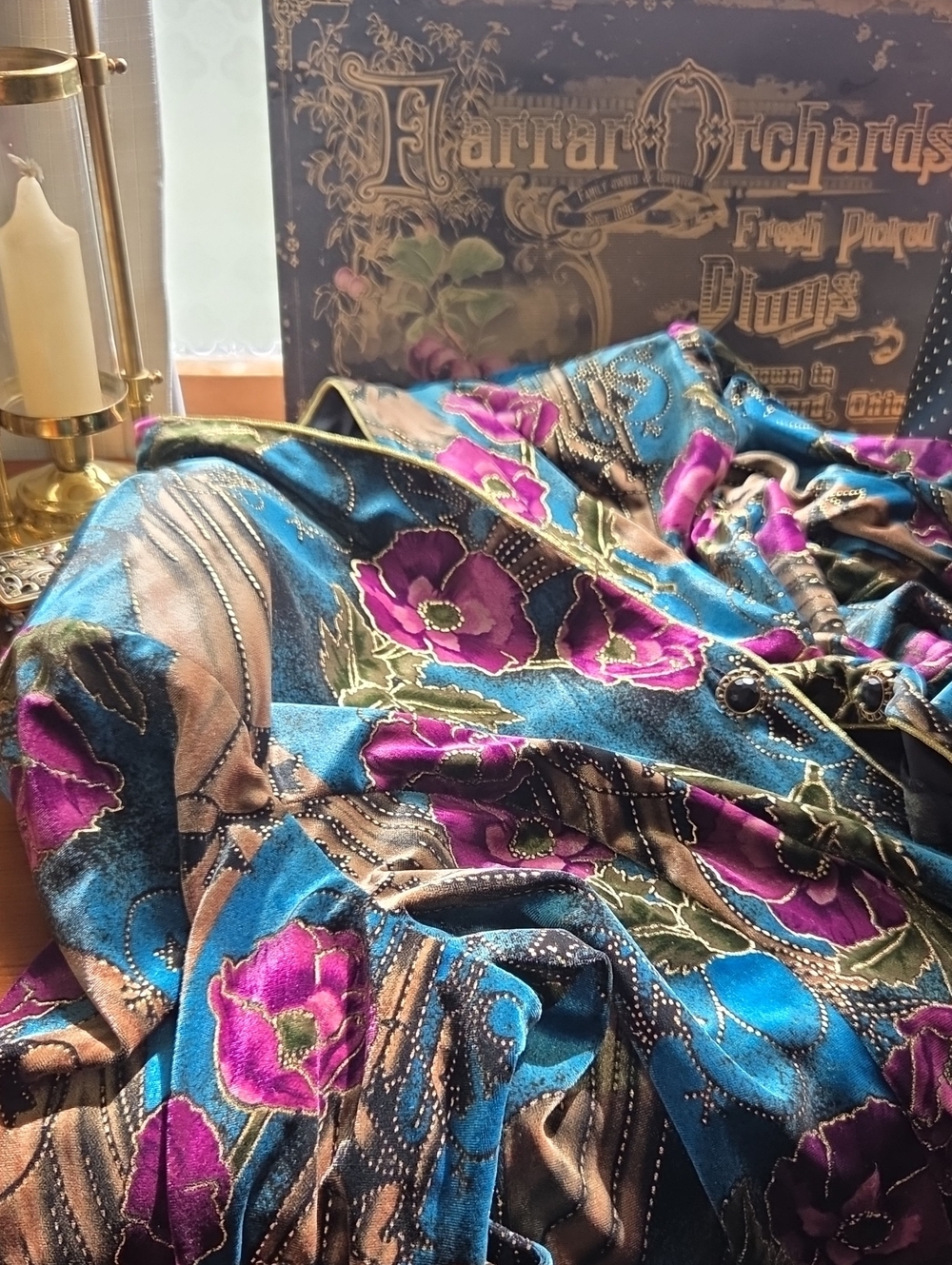 R&K Women's Floral Velvet Jacket in Teal & Purple